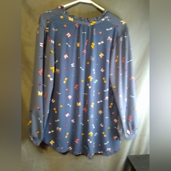 Loft Grey Women's Gray Blouse with Colorful Butterfly Print - Picture 2 of 3